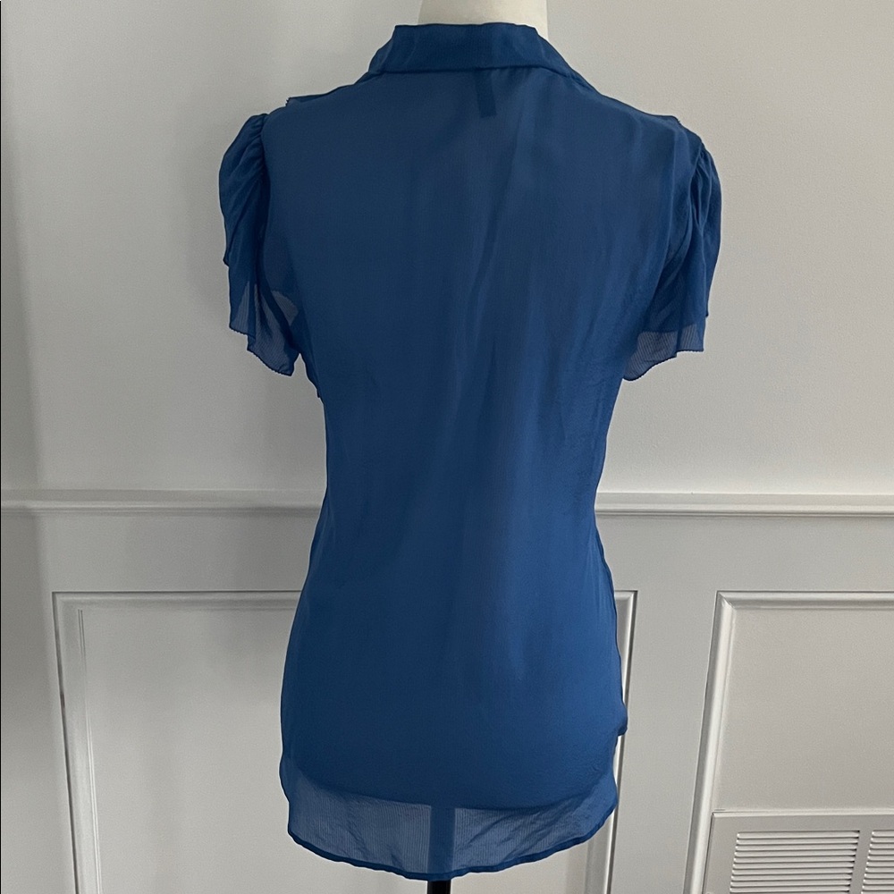 BCBGMaxAzria Silk Blue Ruffle Blouse - Picture 5 of 9